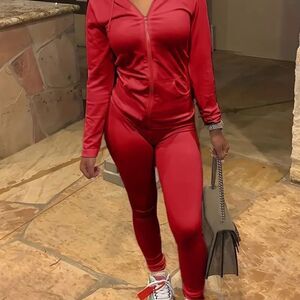 Casual Solid Fashion Loose Pantsuits Hooded Long Sleeve